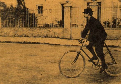 Alfred Jarry on bicycle