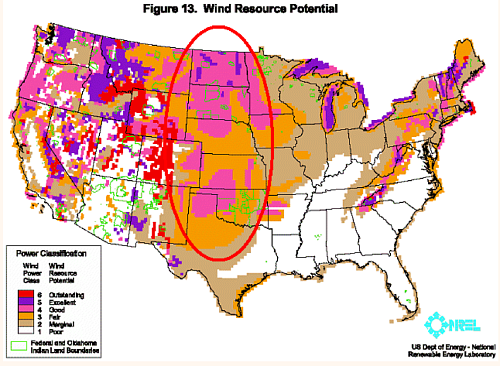 Wind resource potential map