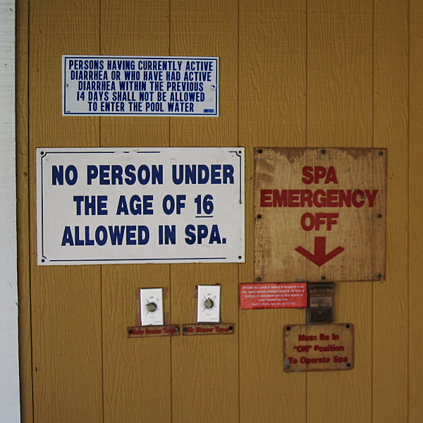 Motel spa rules, Yuba City, California
