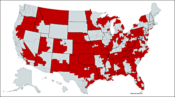 Map of US congressional districts represented by Republicans who voted to reject presidential election results in Arizona and/or Pennsylvania