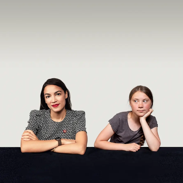 Portrait of Alexandria Ocasio-Cortez and Greta Thunberg