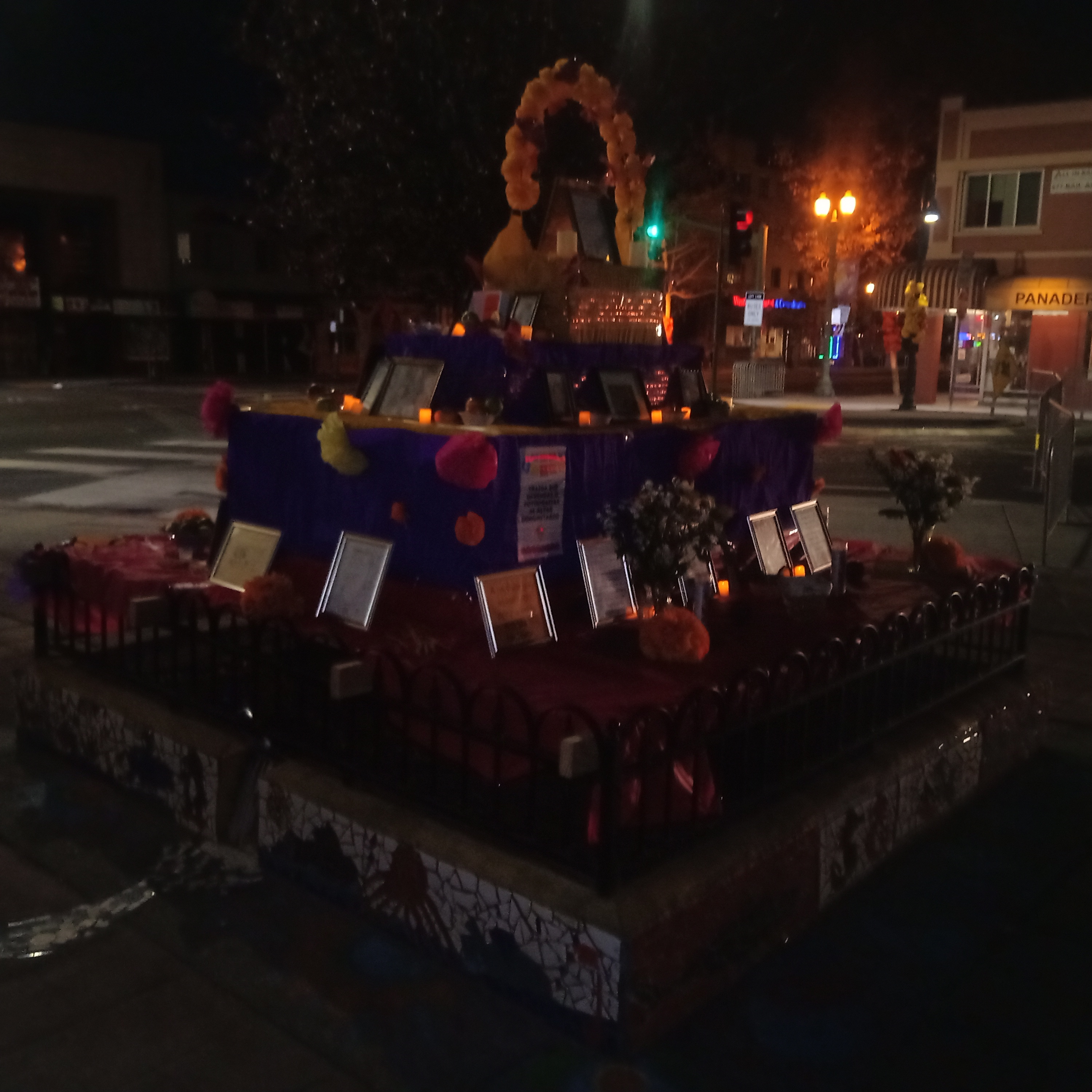 Dia de los Muertos shrine, 35th Ave and International Blvd, night before celebration
