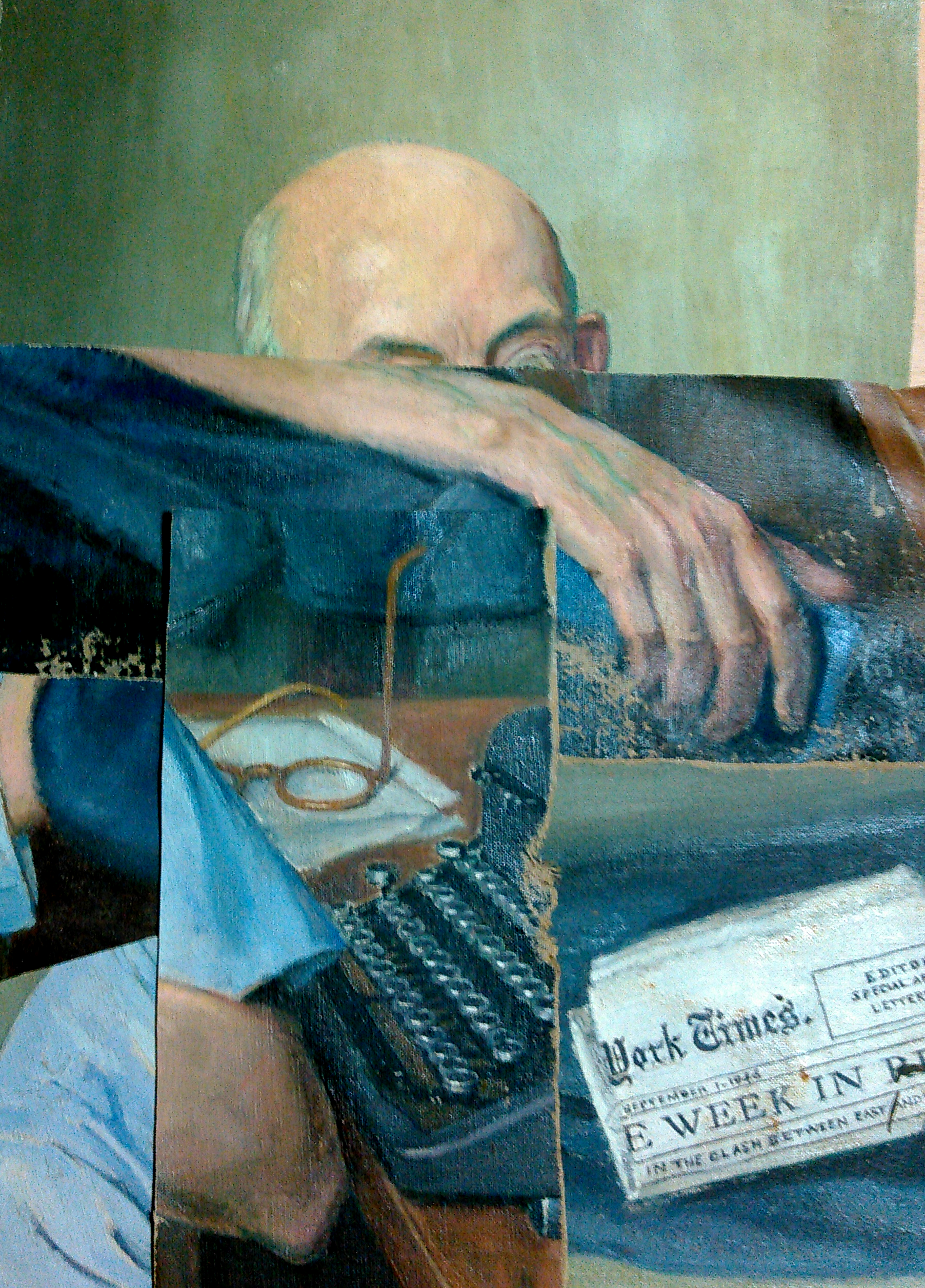 Collage of parts of an oil painting found in a New York City public trash can