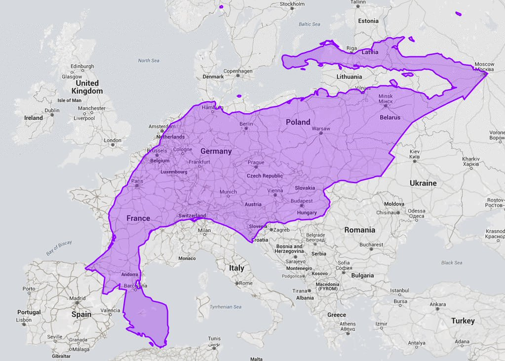 A map of Mexico superimposed over a map of Europe.